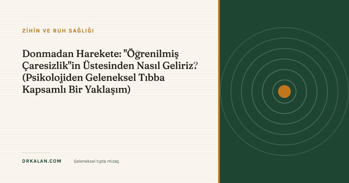 Donmadan Harekete: "Öğrenilmiş Çaresizlik"in Üstesinden Nasıl Geliriz? (Psikolojiden Geleneksel Tıbba Kapsamlı Bir Yaklaşım)